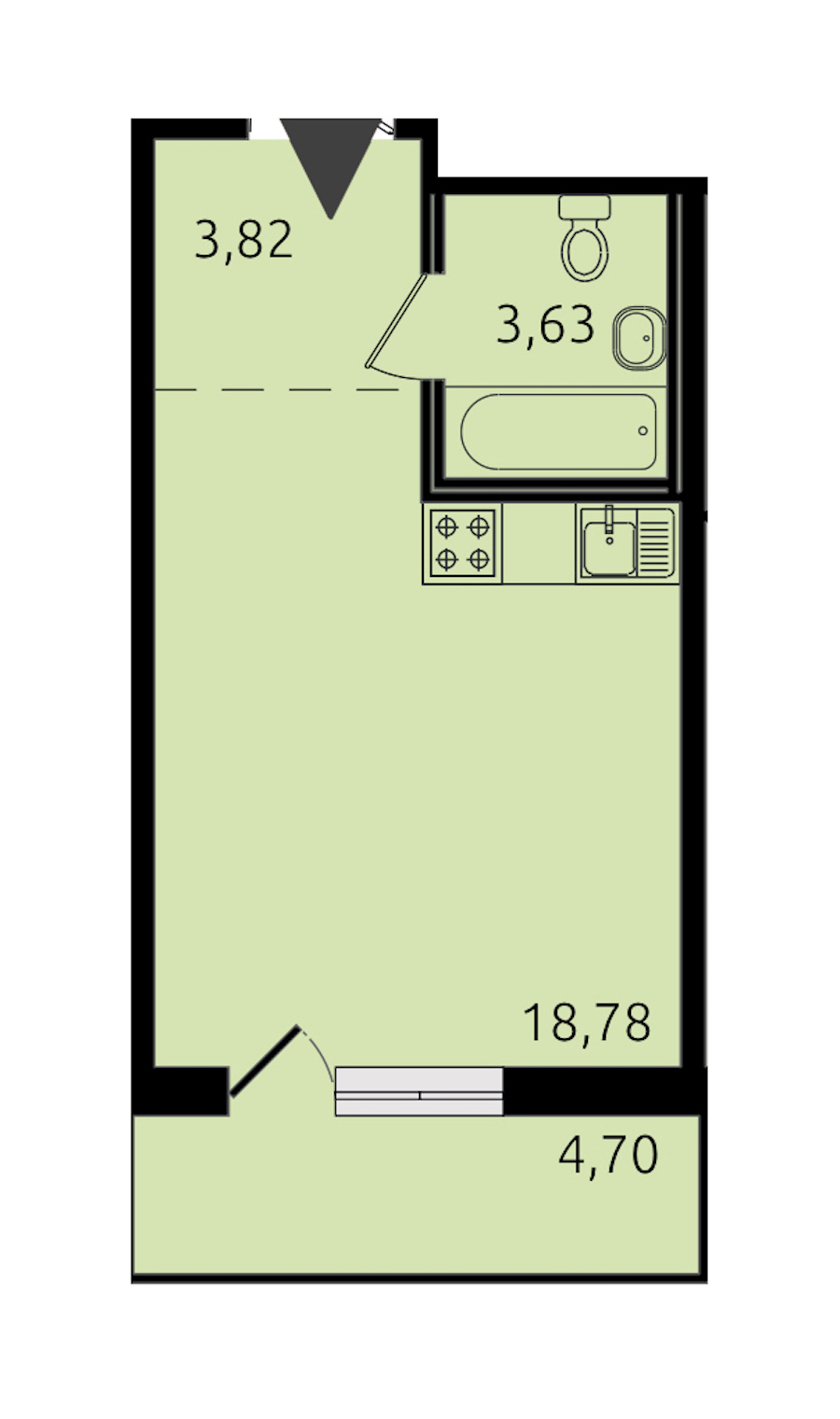 Квартира студия 26.65 м², 16/21 эт., ЖК «Новые горизонты 2»